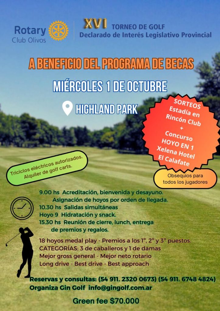 El Rotary Club Olivos te invita a participar de su XVI Torneo de Golf.